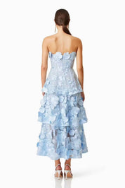 Blue 3D Flower Strapless Dress