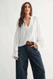 Embroidered White Longsleeve Blouse