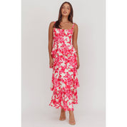 Pink Floral Tiered Maxi Dress