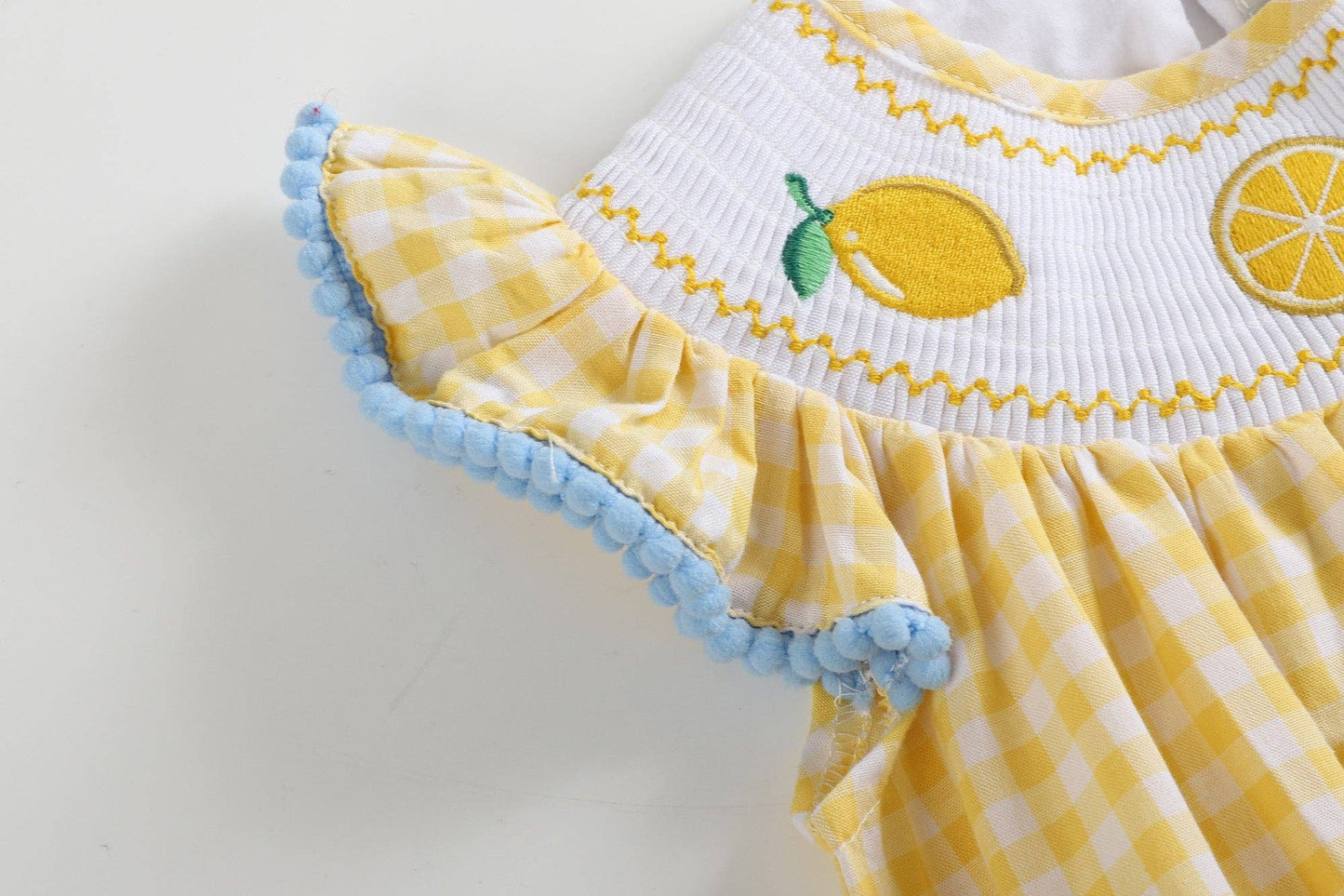 Yellow Gingham Lemon Smocked Flutter Baby