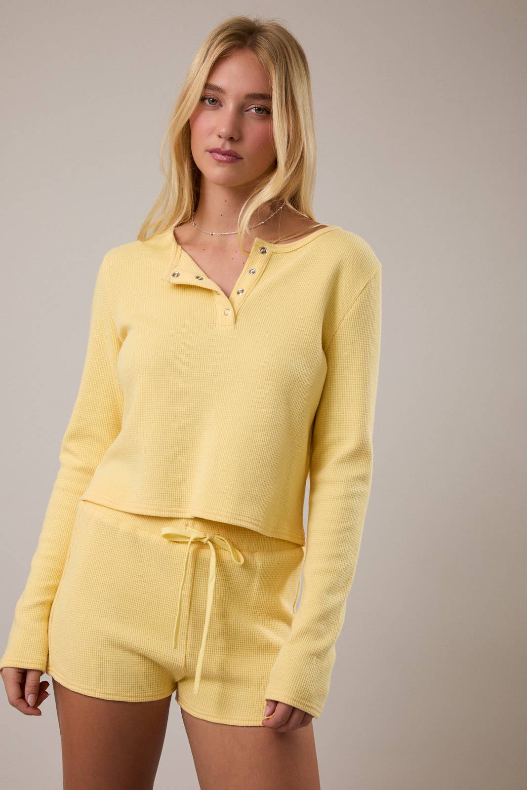 Yellow Waffle Knit & Micro Short Set