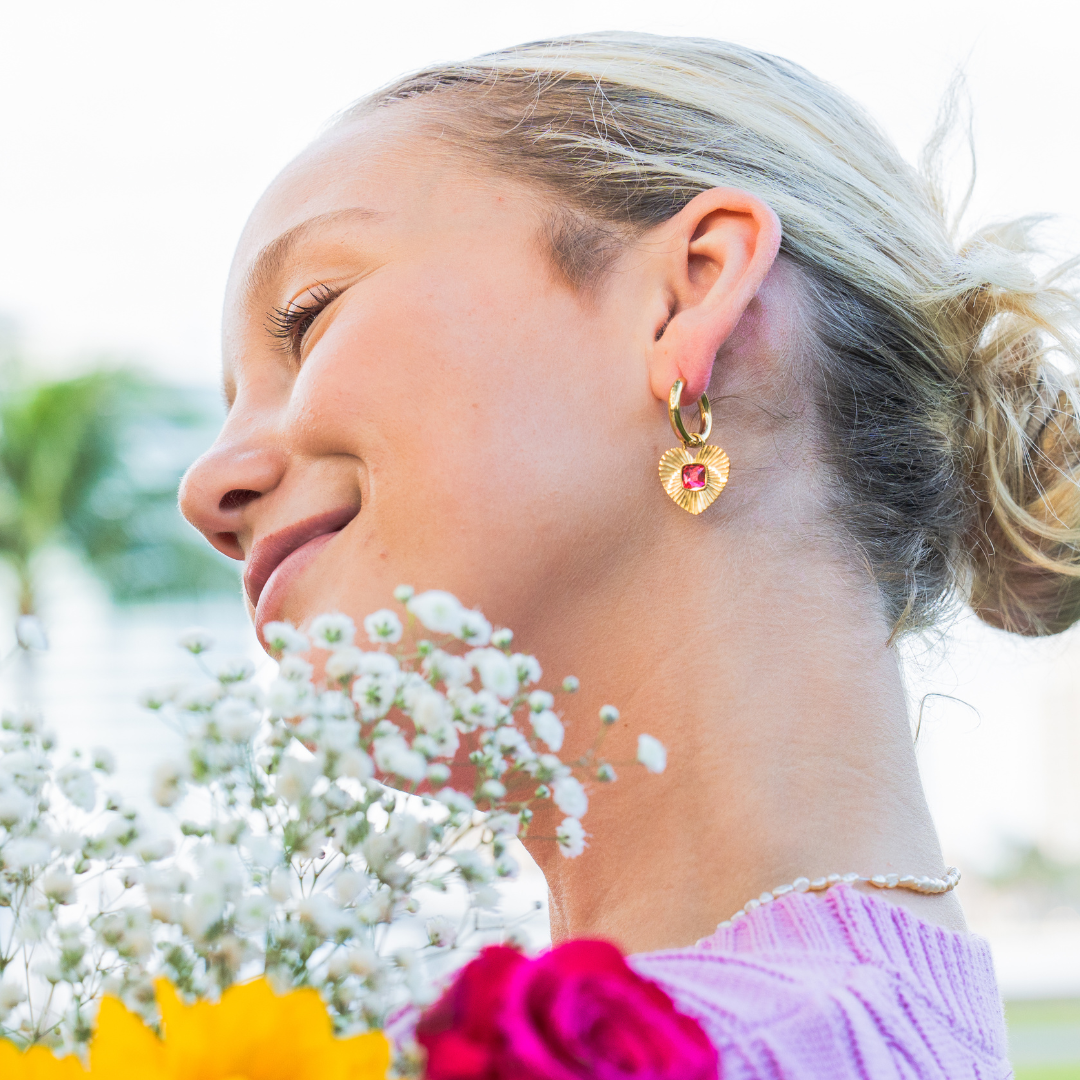 18k Gold Radiant Heart Pendant Statement Hoops