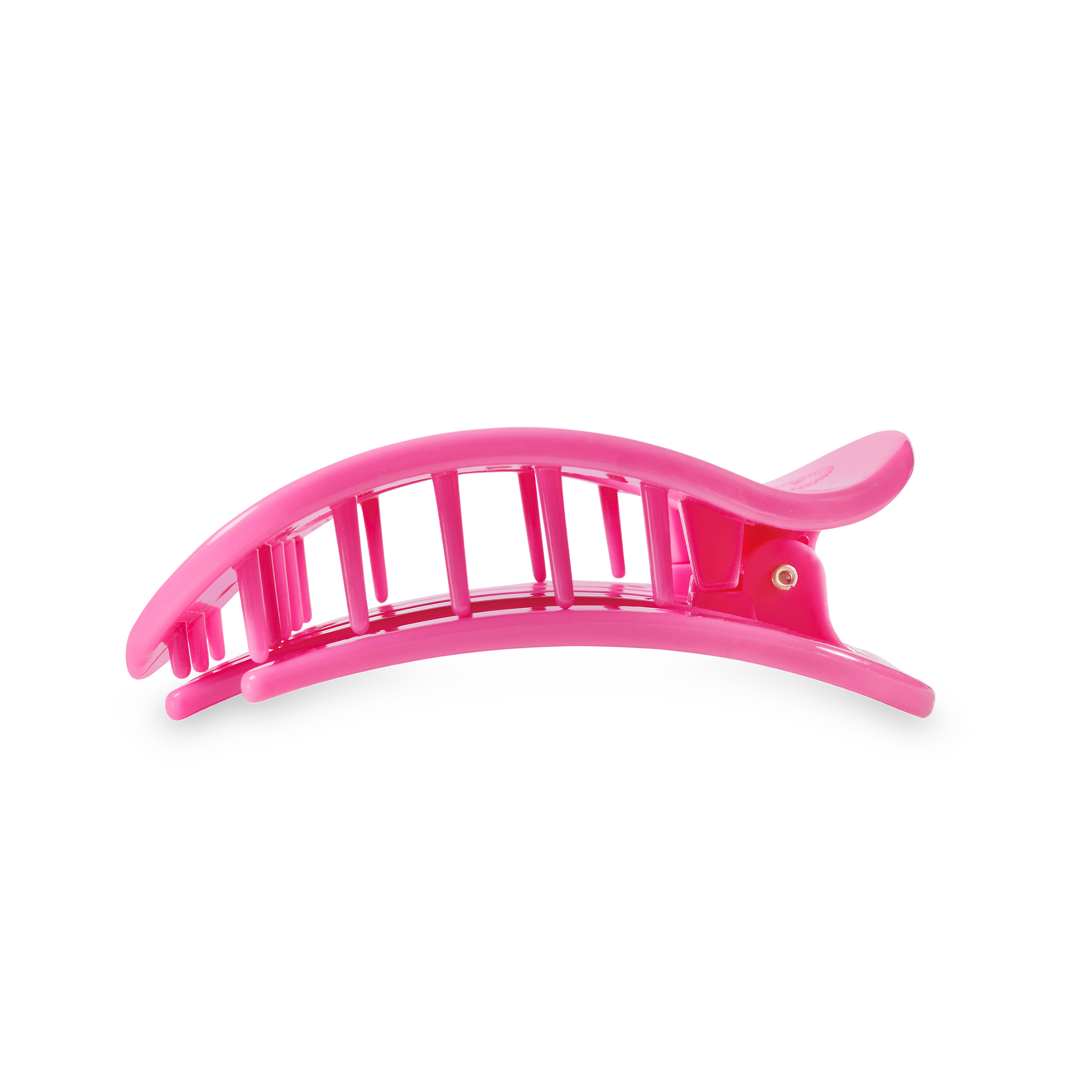 Flat Round Hair Clip | Medium | Paradise Pink showing bendable teeth for a secure yet gentle hold