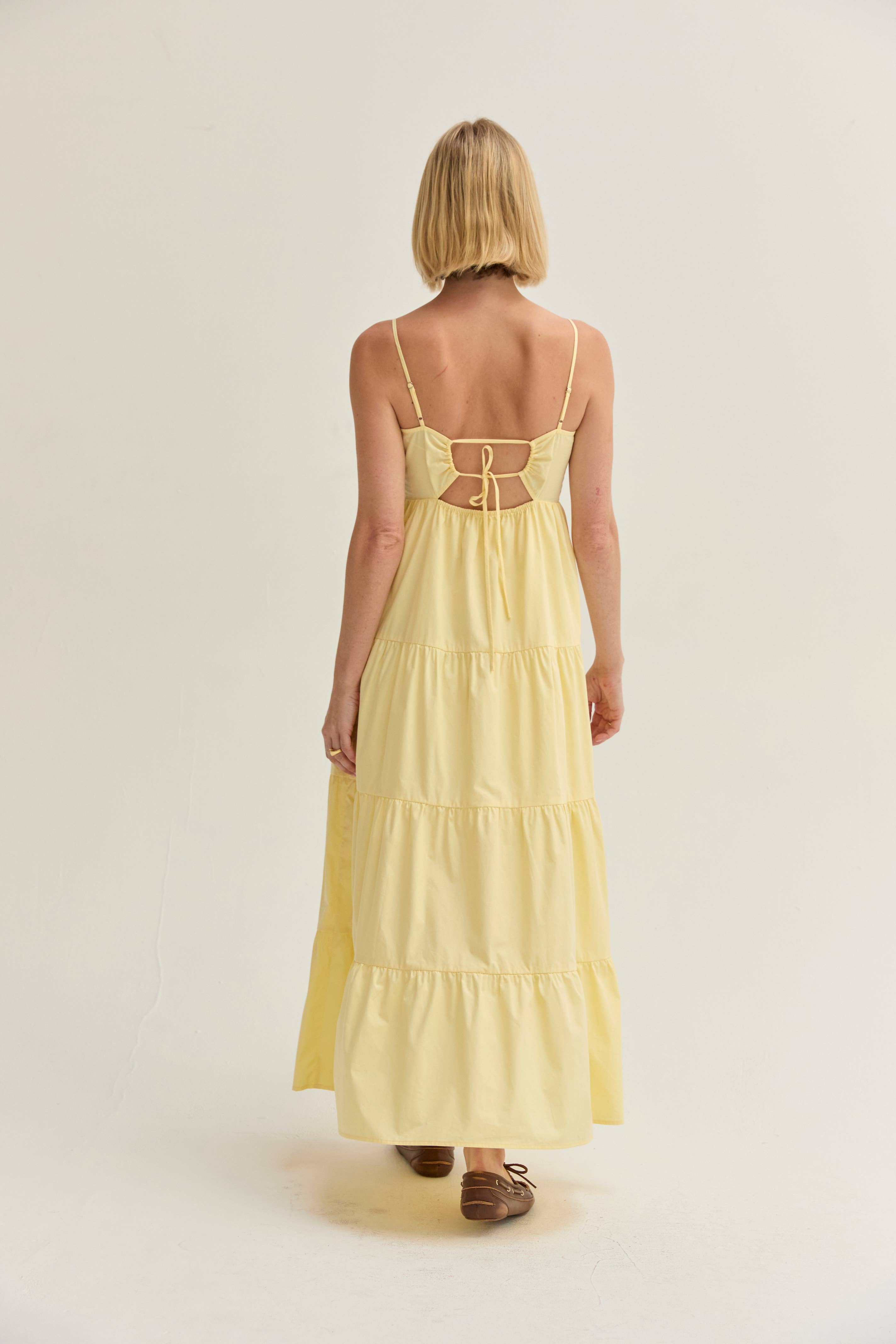 Yellow Iris Poplin Tiered Maxi Dress