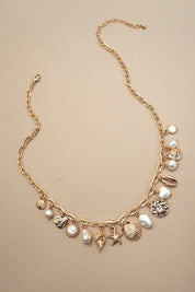CHARM NECKLACE-SEA SHELL STARFISH PEARL CHARM