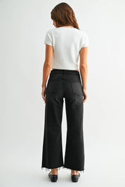 Black Cropped Wide Leg Jeans