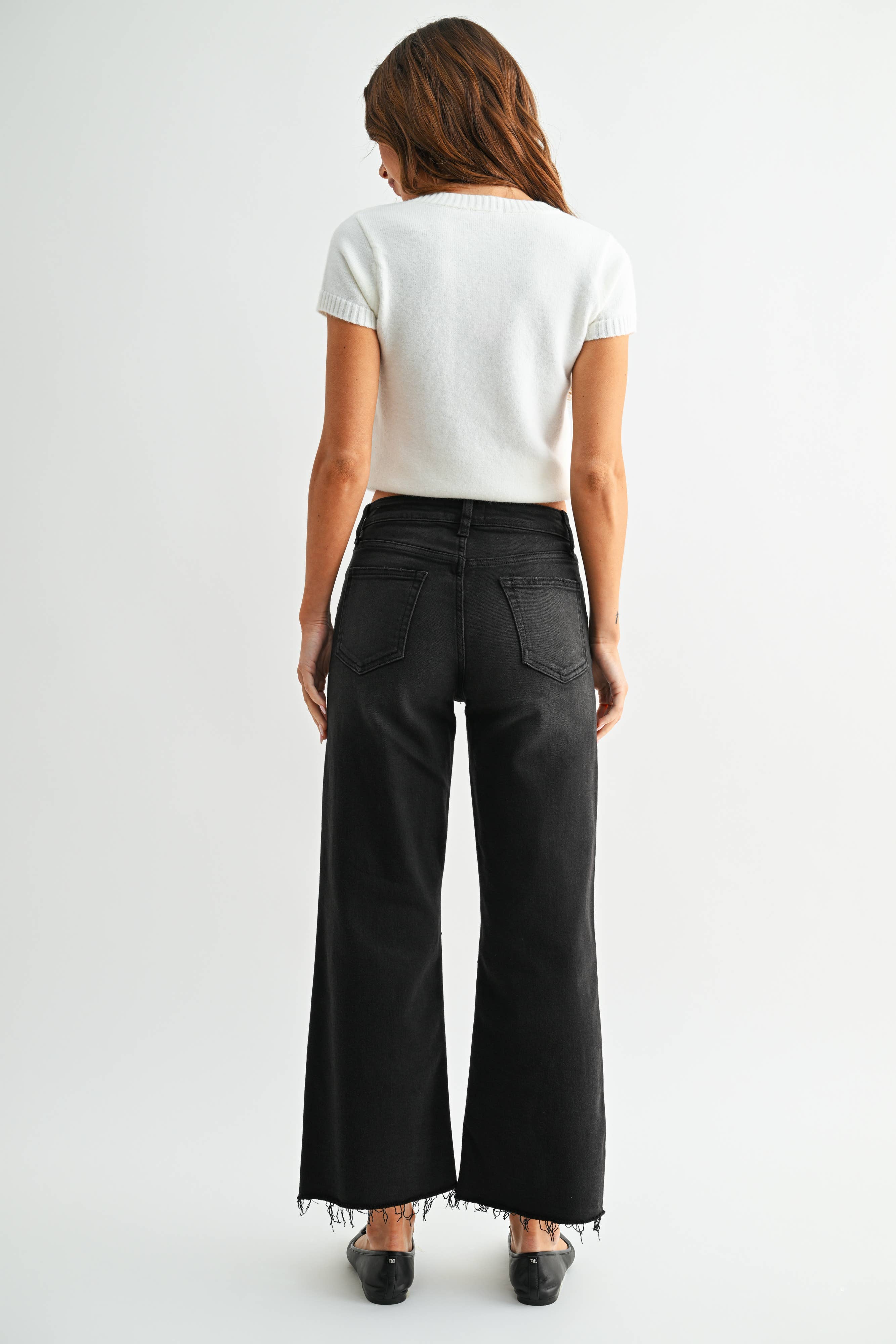 Black Cropped Wide Leg Jeans