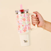 Pink Floral Flip Straw Tumbler