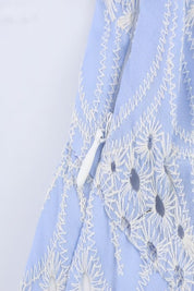 Blue Embroidered Short Sleeve Dress