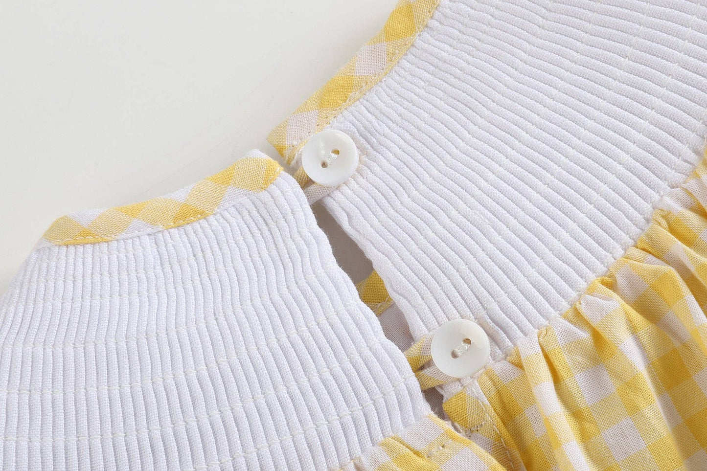 Yellow Gingham Lemon Smocked Flutter Baby