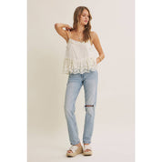 White Embroidered Floral Lace Top