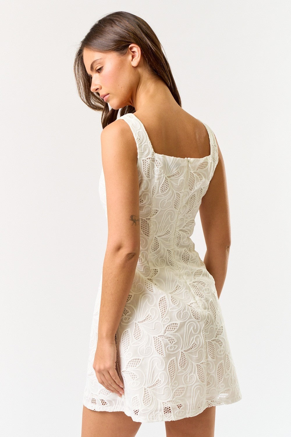White Floral Embroidered Mini Dress