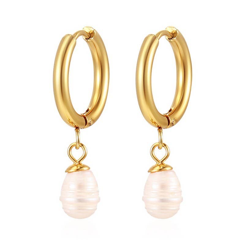 Pearl Hoop Gold Earrings