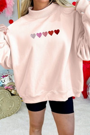 Pink Embroidered Hearts Graphic Mock Neck