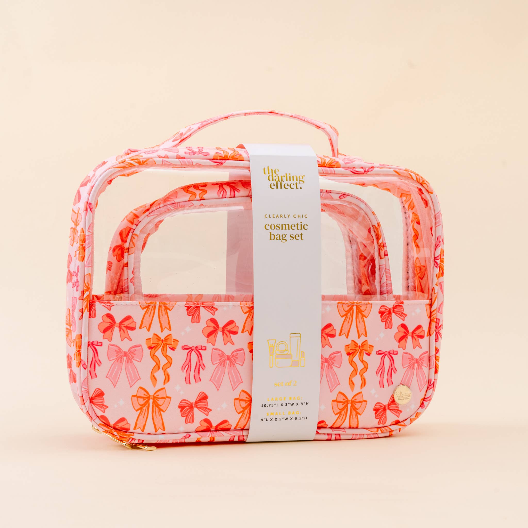 Pink Bow Clear Cosmetic Bag Set