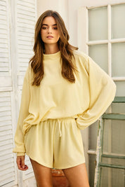 Yellow Mock Neck Ribbed Sweatshirt