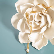 18K Gold Steel Station Pearl Paperclip Chain Bracelet