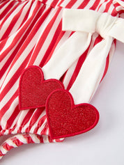 Valentine's Red Stripe Bubble Romper