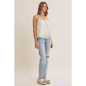 White Embroidered Floral Lace Top