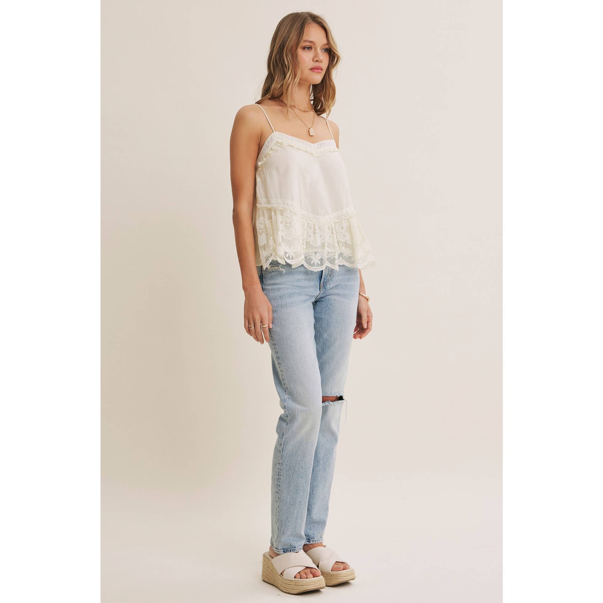 White Embroidered Floral Lace Top