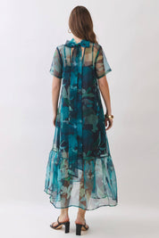 Green Sheer Floral Overlay Maxi Dress