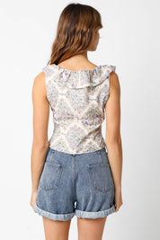 Cream Floral Ruffle Top