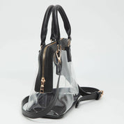 Faux Leather Trim Transparent Structured Top Handle Handbag / Crossbody Bag: Clear, Black