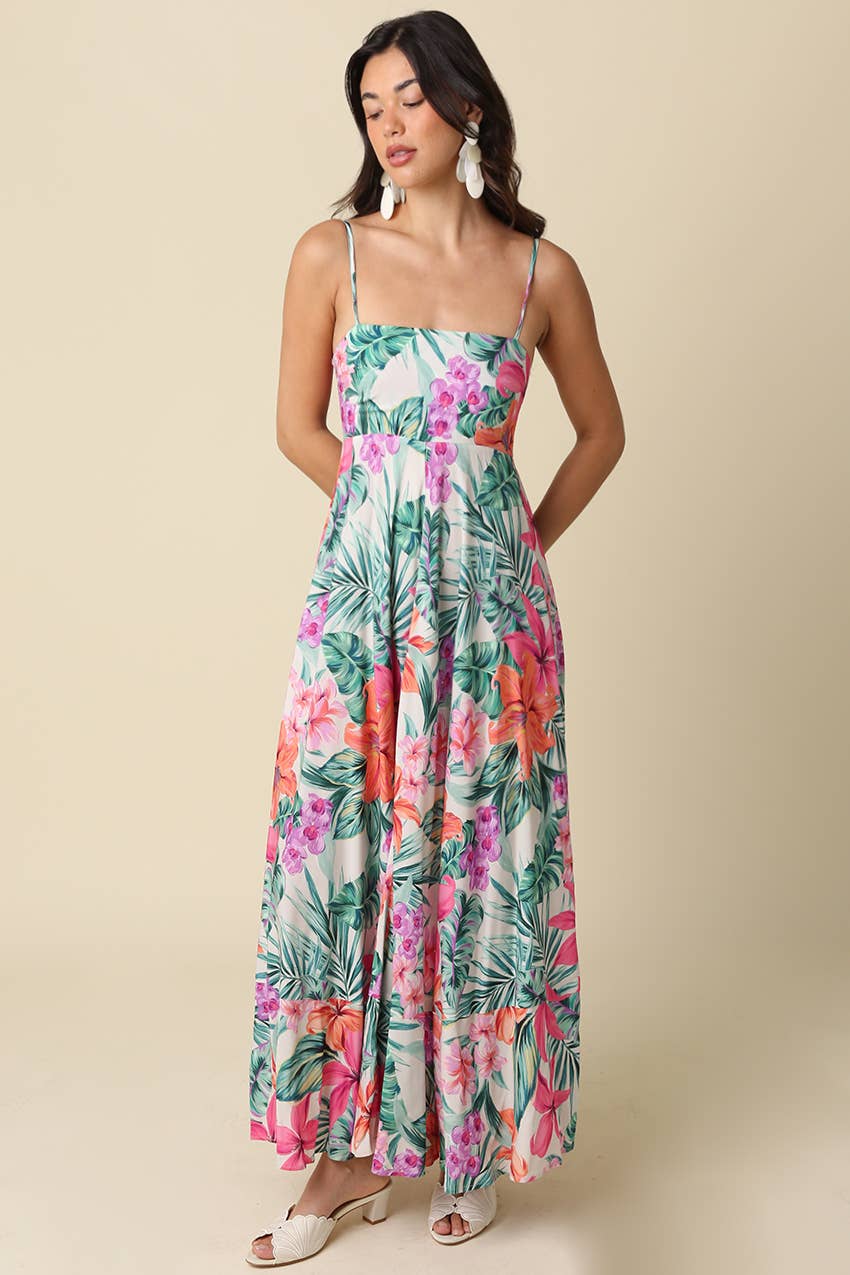 Green Tropical Maxi Dress