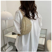 RAFFIA STRAW WAIST FANNY PACK CROSSBODY BELT BAG