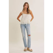 White Embroidered Floral Lace Top