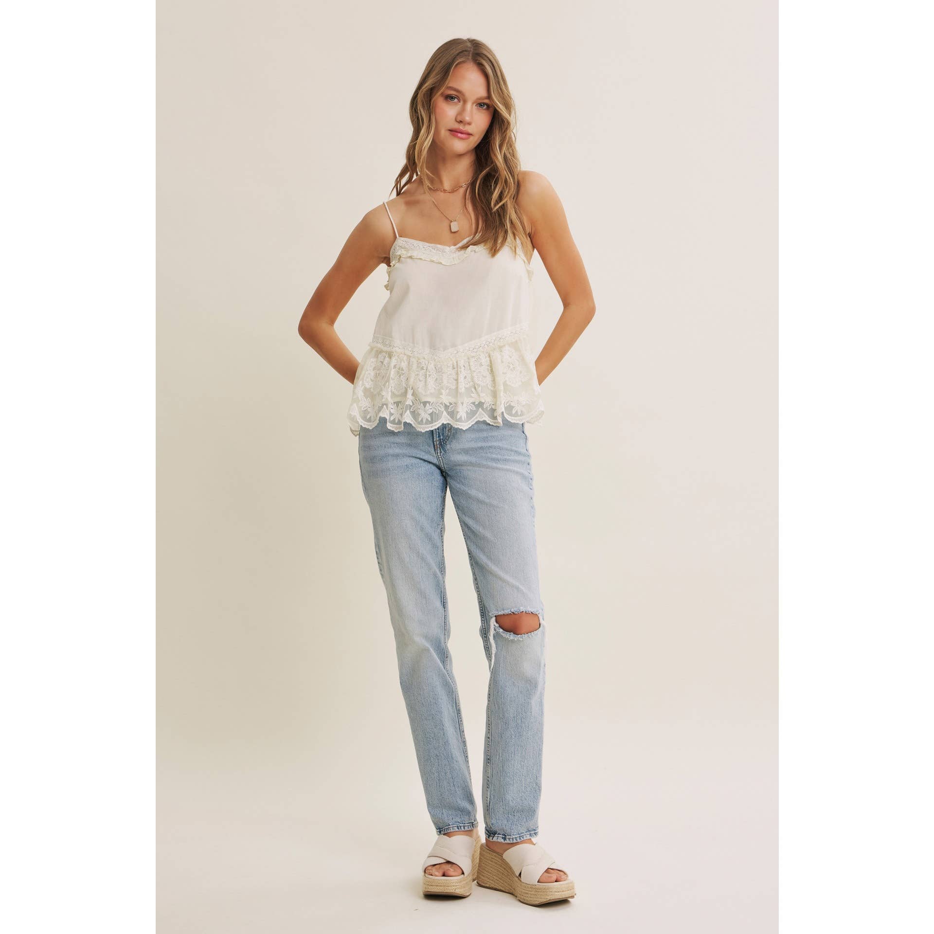 White Embroidered Floral Lace Top