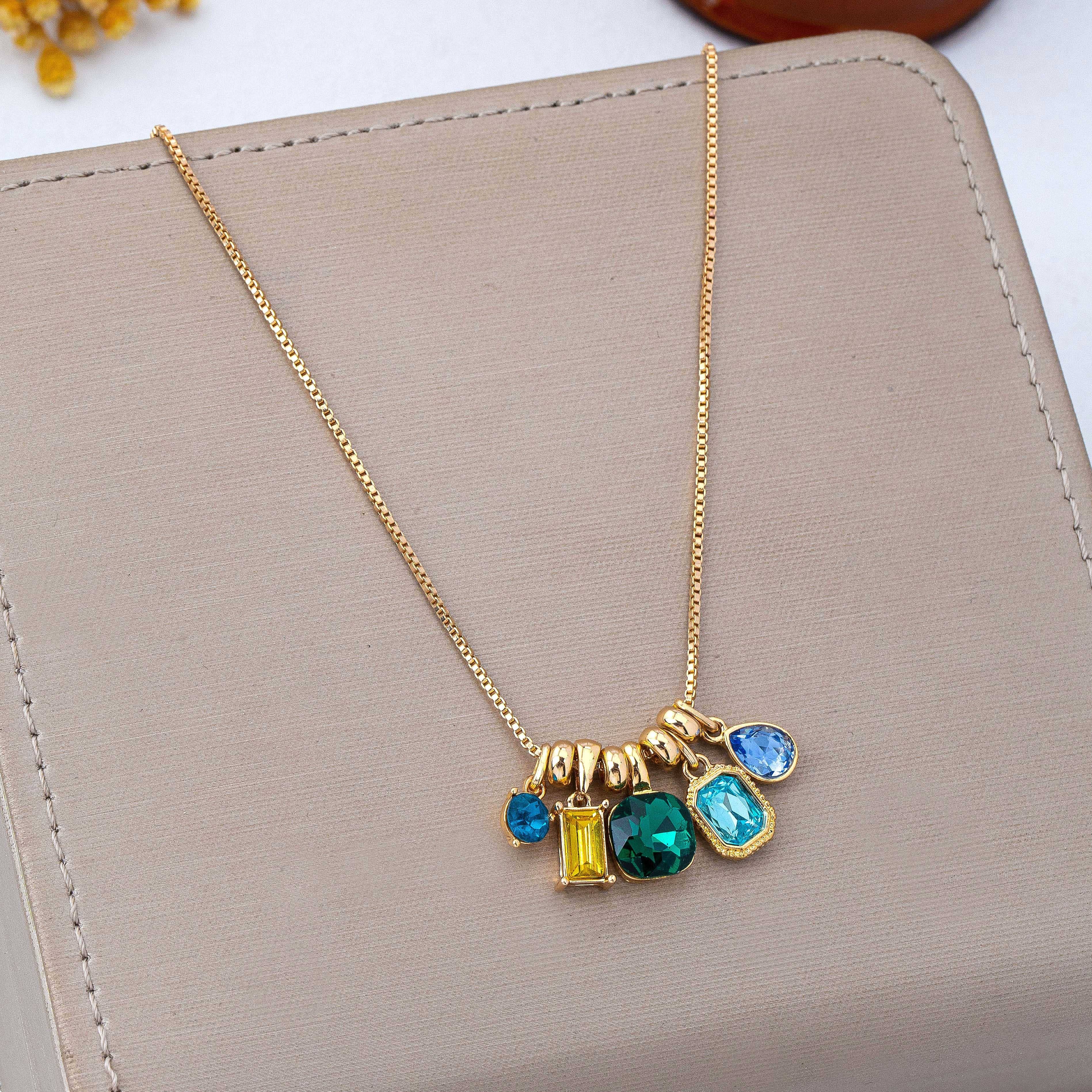Multicolor Crystal Cluster Charm Necklace