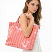 Large Striped Vinyl Tote Bags