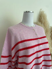 Pink & Red Striped Oversized Cardigan