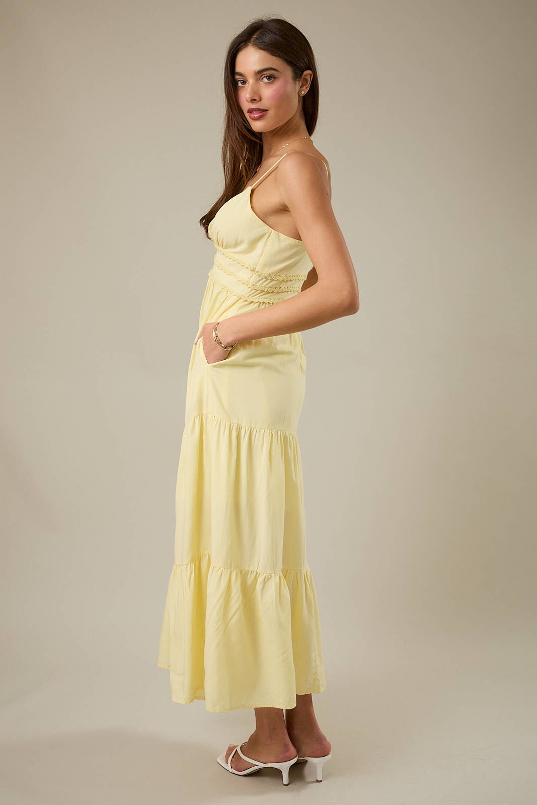 Yellow V-Neck Tiered Maxi Dress