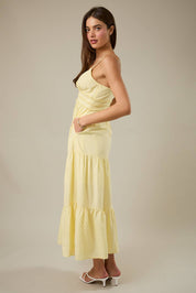 Yellow V-Neck Tiered Maxi Dress