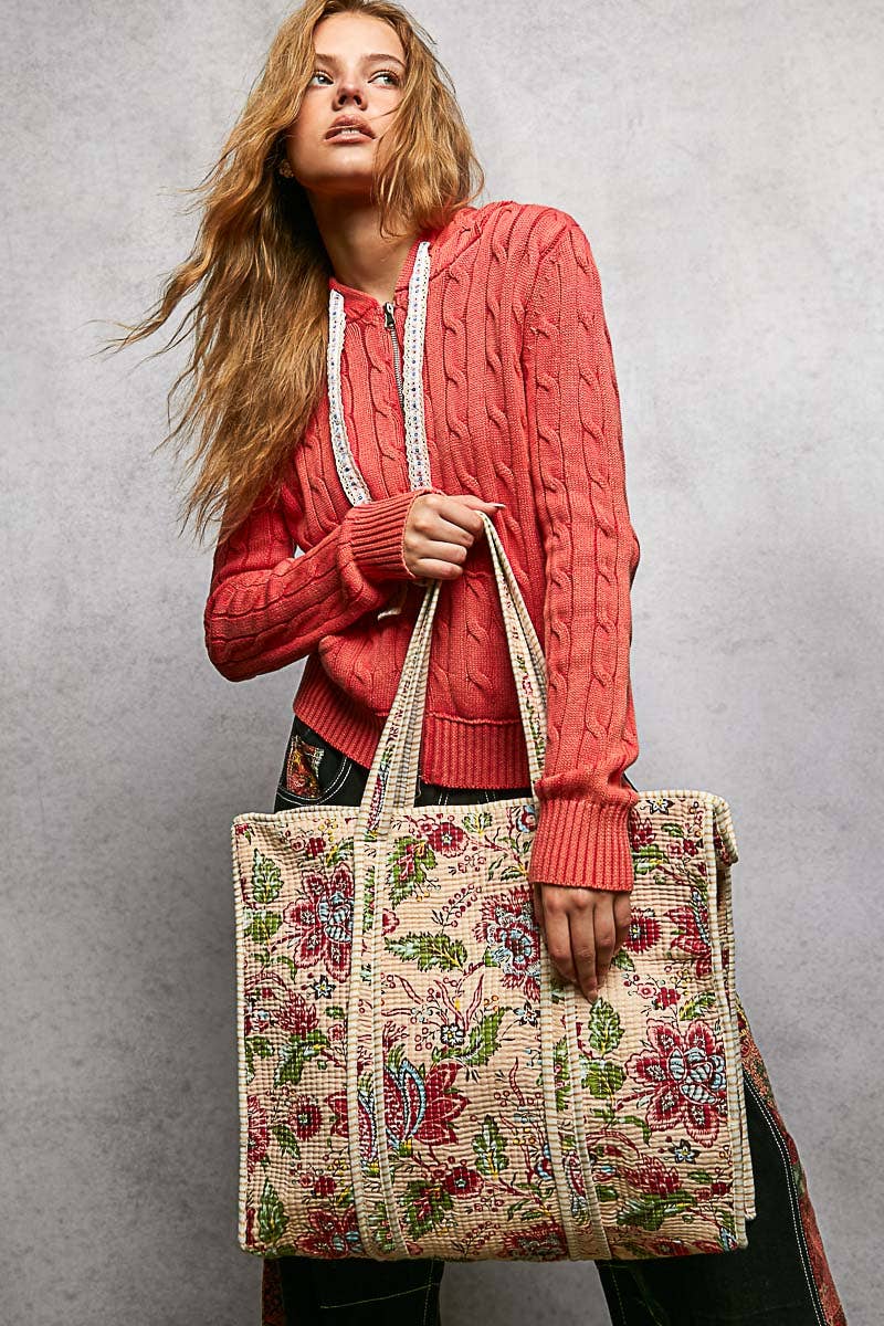 Quilted Bohemian Print Tote Bag