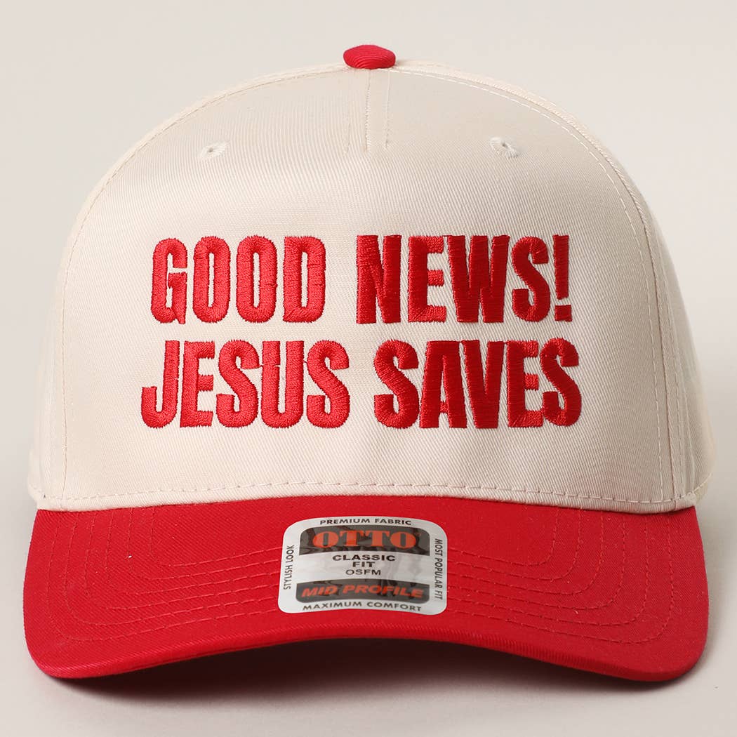 Good News Jesus Saves Trucker Hat/ Red