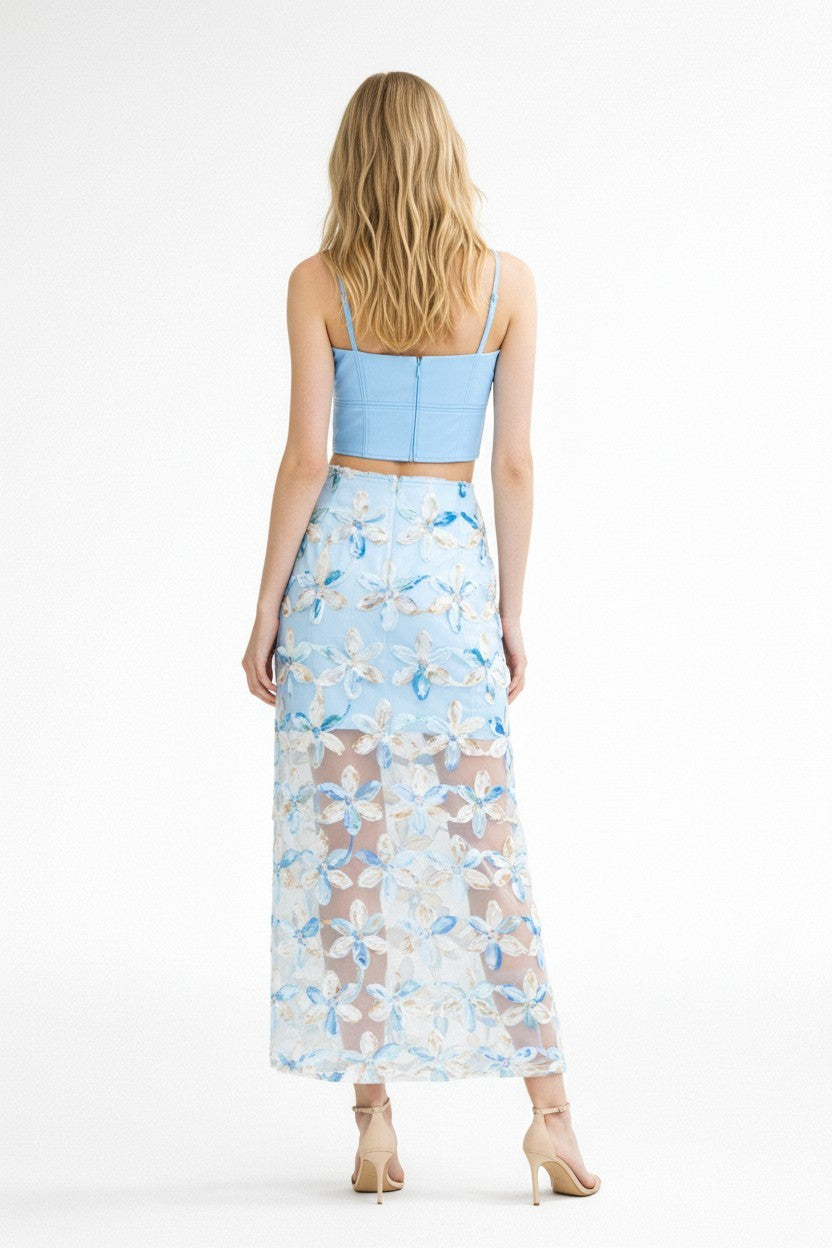 Light Blue Floral Skirt Set