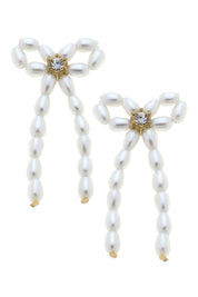 Kristin Pearl Beaded Bow Earrings in Ivory — 1.26"L x .83"W and glass pearls