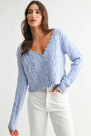 Blue Scallop Knit Cardigan