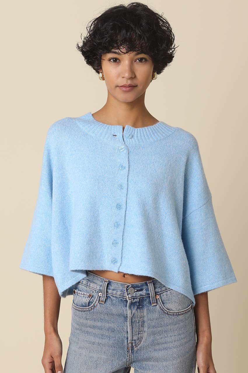 Blue Livia Boxy Cropped Cardigan