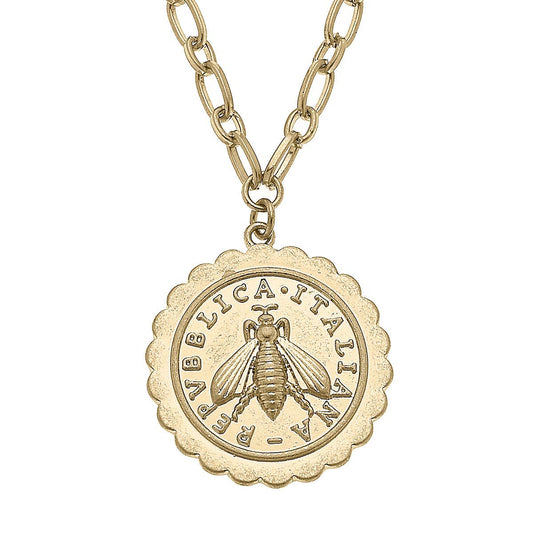 Bumble Bee Medallion Necklace in Worn Gold