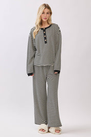 Striped Button Henley Brushed Lounge Set