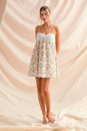 Mixed Floral Print Mini Dress