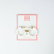 White with Gold Small Hoop Earrings
