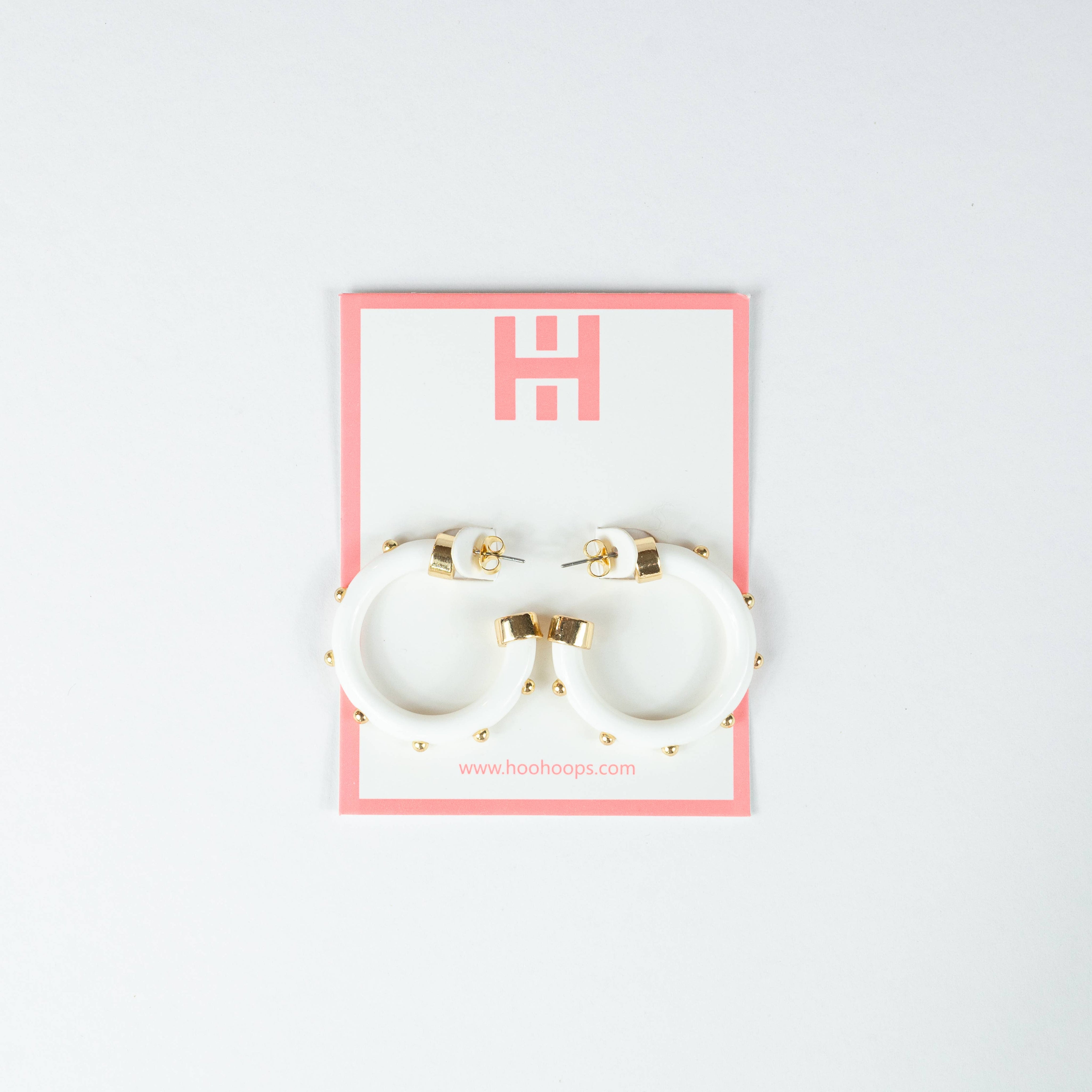 White with Gold Small Hoop Earrings
