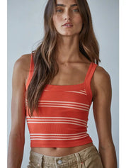 Red Seamless Ribbed Striped Top