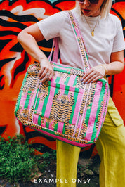 Aqua Floral Handmade Quilted Duffle Bag
