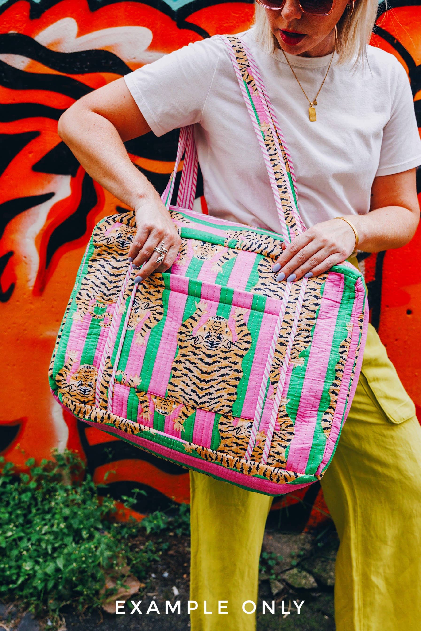 Aqua Floral Handmade Quilted Duffle Bag